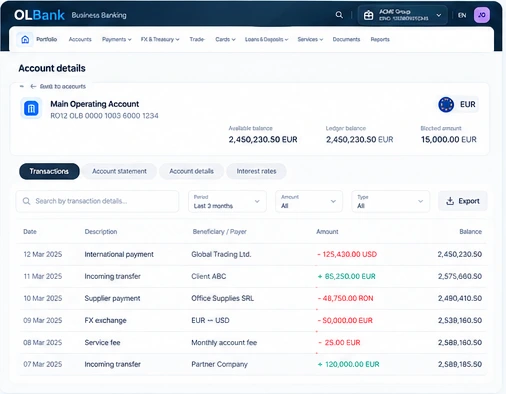 OLBank Accounts & transactions product interface concept