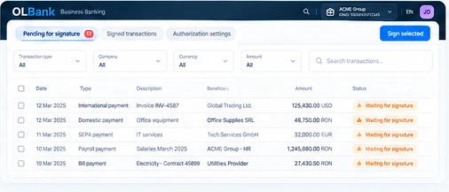 OLBank Signing & approvals product interface concept
