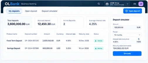 OLBank Deposits product interface concept